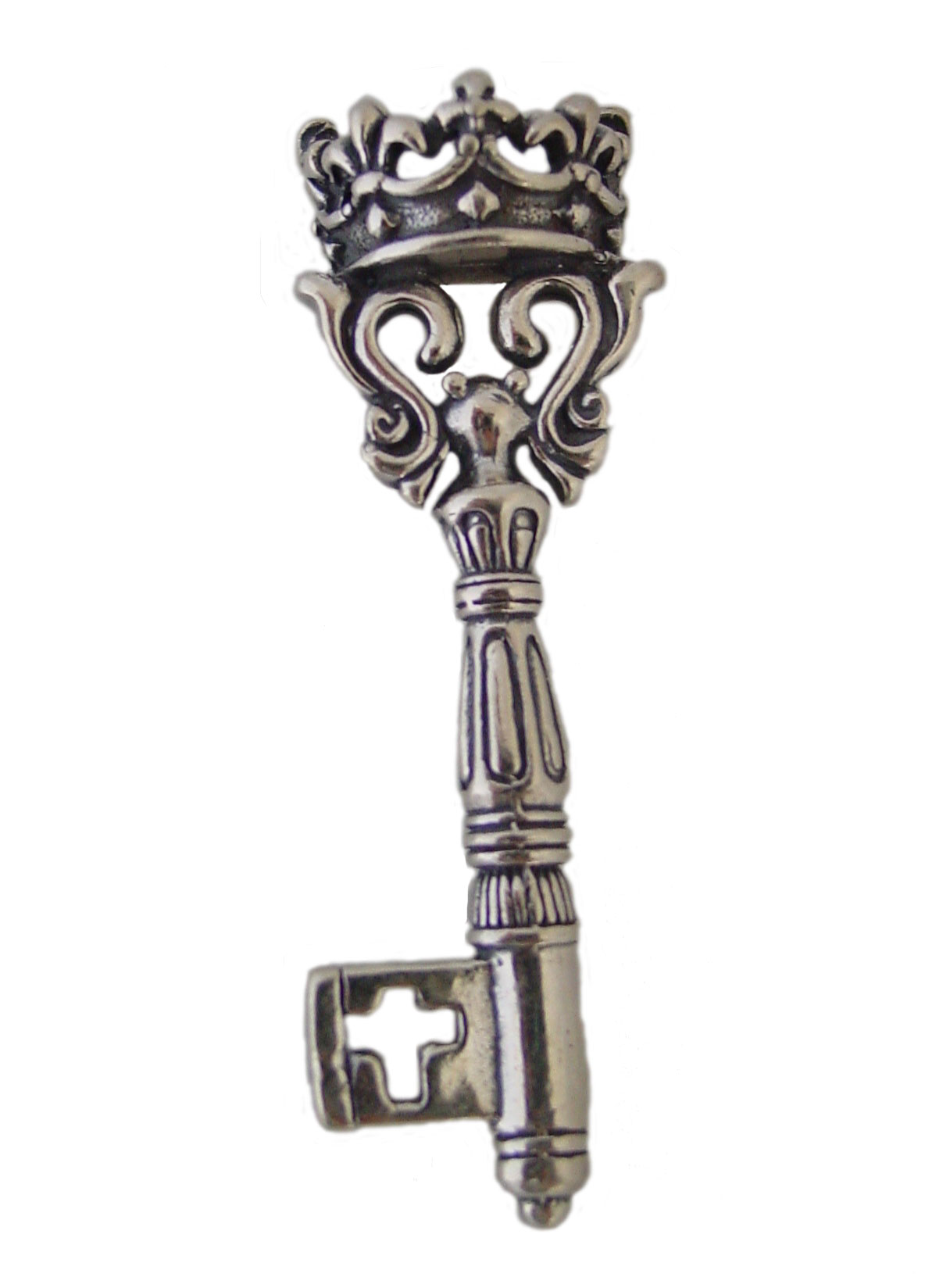 Ornate Key with Crown Top Silver Charm